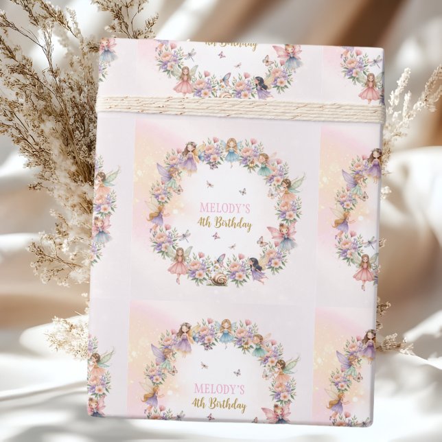 Papel De Presente jardim de fadas das flores caprichoso de 4º aniver (Criador carregado)
