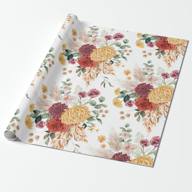 Papel De Presente Jardim de Flor Russo da Grama de Pampas Tropicais (Desenrolado)