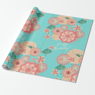 Papel De Presente Jardim de flores bonito do pêssego do primavera