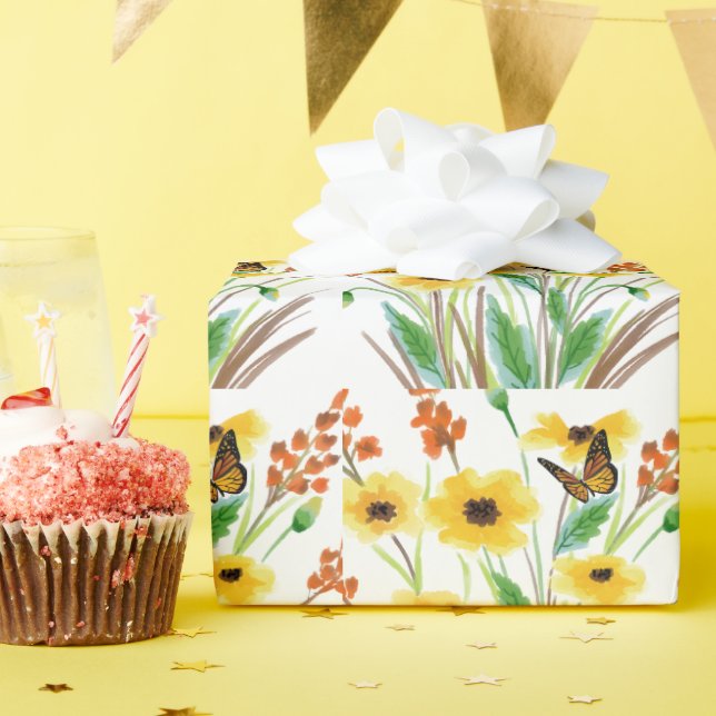 Papel De Presente Jardim de Flores Borboleta (Festa de aniversário)
