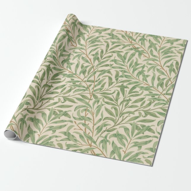 Papel De Presente Jardim de Flores Clássico com Ramos de Salgueiro d (Desenrolado)