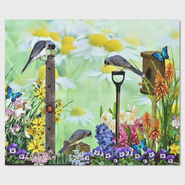 Papel De Presente Jardim de Flores de Birdhouse (Aberto)