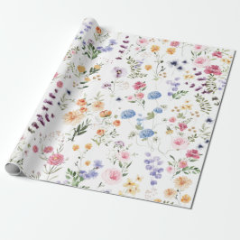 Papel De Presente Jardim de Flores de Prado de Flor Silvestre na Pri