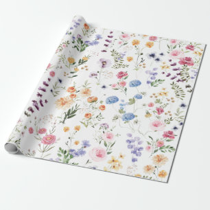 Papel De Presente Jardim de Flores de Prado de Flor Silvestre na Pri