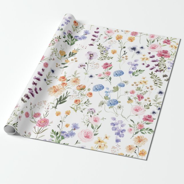 Papel De Presente Jardim de Flores de Prado de Flor Silvestre na Pri (Desenrolado)