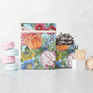 Papel De Presente Jardim de Flores de Primavera Peônia Tulipas