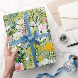 Papel De Presente Jardim de Flores de Relvado de Flor Silvestre de P