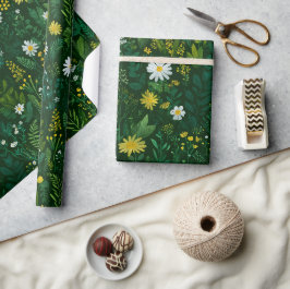 Papel De Presente Jardim de Flores de Relvado de Flor Silvestre de P