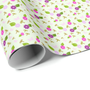 Papel de Presente Jardim de Flores e Libélula 