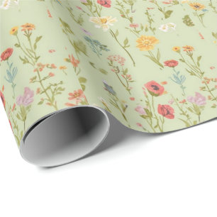 Papel De Presente Jardim de flores silvestres aquarela Primavera Pra