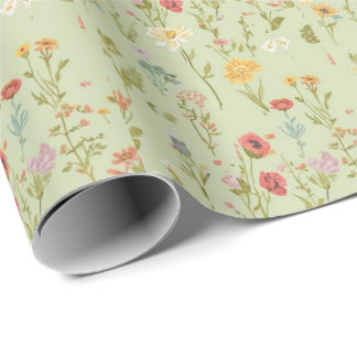 Papel De Presente Jardim de flores silvestres aquarela Primavera Pra