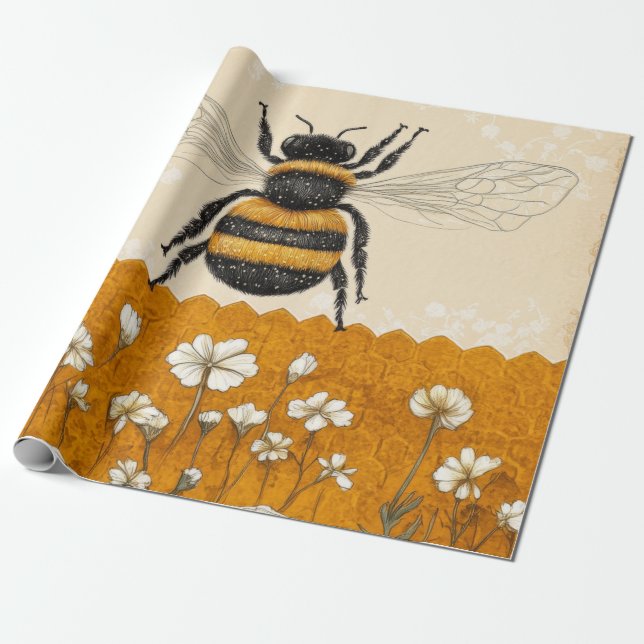Papel De Presente Jardim de Flores Silvestres da Abelha Melífera Vin (Desenrolado)