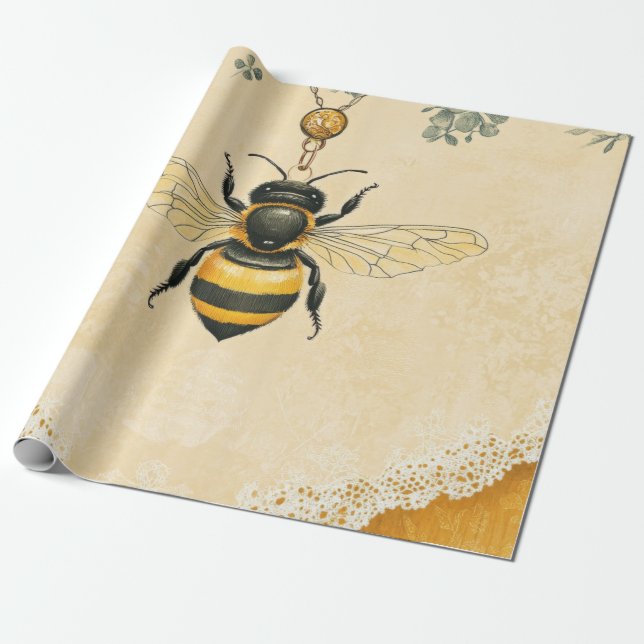 Papel De Presente Jardim de Flores Silvestres da Abelha Melífera Vin (Desenrolado)