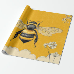 Papel De Presente Jardim de Flores Silvestres da Abelha Melífera Vin