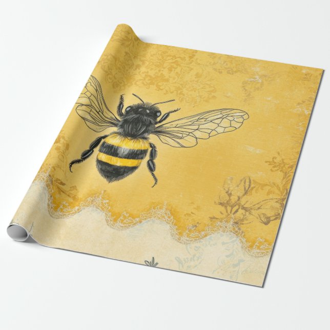 Papel De Presente Jardim de Flores Silvestres da Abelha Melífera Vin (Desenrolado)