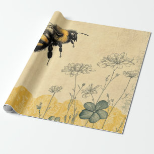 Papel De Presente Jardim de Flores Silvestres da Abelha Melífera Vin
