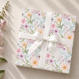 Papel De Presente Jardim de Flores Silvestres em Aquarela com Pastéi
