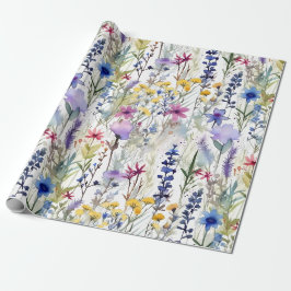 Papel De Presente Jardim de Flores Silvestres em Aquarela em Tons Su