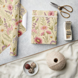 Papel De Presente Jardim de Flores Silvestres Rosa Impressão Floral