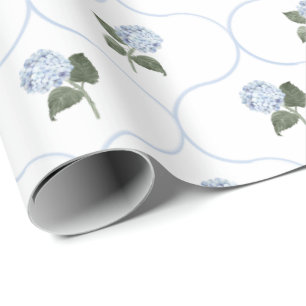 Papel De Presente Jardim de Hortênsias Azuis Treliça Floral