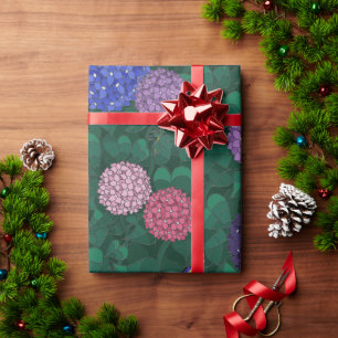 Papel De Presente Jardim de Hortênsias Iluminado pelo Sol Pewter Gra