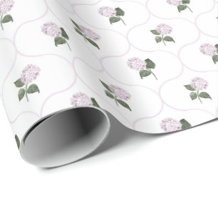 Papel De Presente Jardim de Hortênsias Rosa Treliça Floral