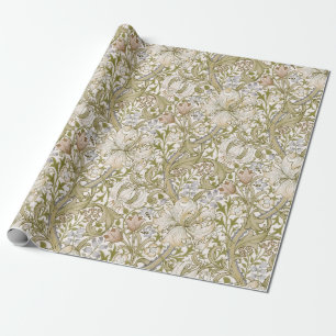 Papel De Presente Jardim de Lírio Dourado Flor Clássica William Morr
