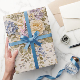 Papel De Presente Jardim de Marfim Suave em Flor