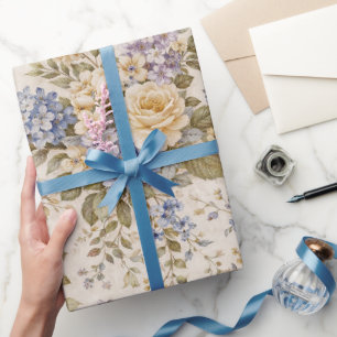 Papel De Presente Jardim de Marfim Suave em Flor