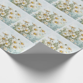 Papel De Presente Jardim de Margarida Branca com Ladybugs Botânico