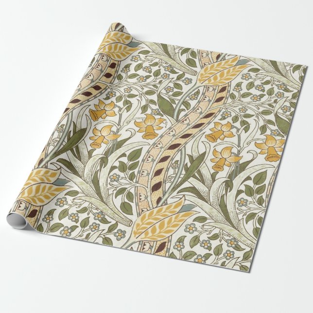 Papel De Presente Jardim de Narcisos Flor Clássica Bota William Morr (Desenrolado)