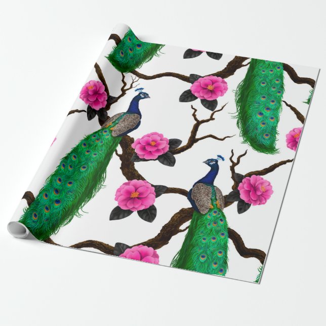 Papel De Presente Jardim de Peacock (Desenrolado)