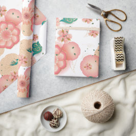 Papel De Presente Jardim de Pêssego do Primavera de Ornamento Floral