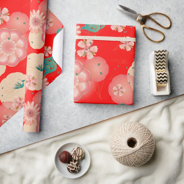 Papel De Presente Jardim de Pêssego do Primavera de Ornamento Floral (Artesanato)