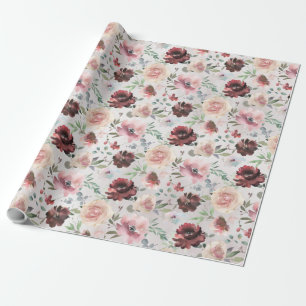 Papel De Presente Jardim de Rosas Mondial Pink Pink Burgundy Café