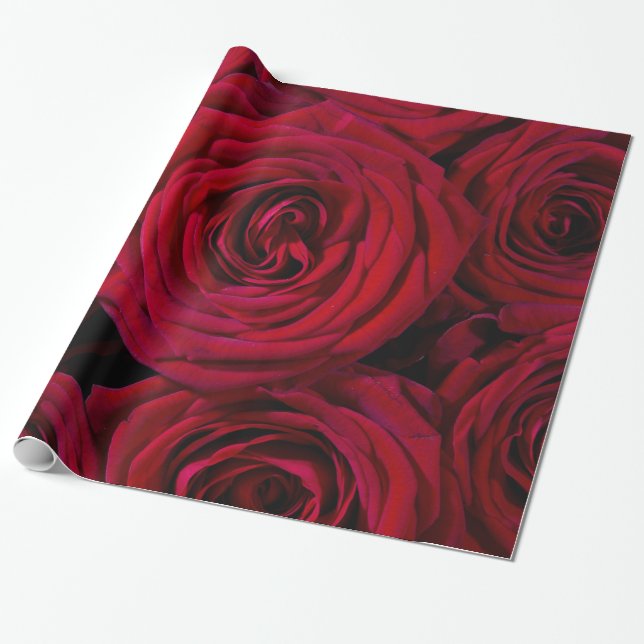 Papel De Presente Jardim de Rosas Vermelhas Abstratas Elegante Flora (Desenrolado)