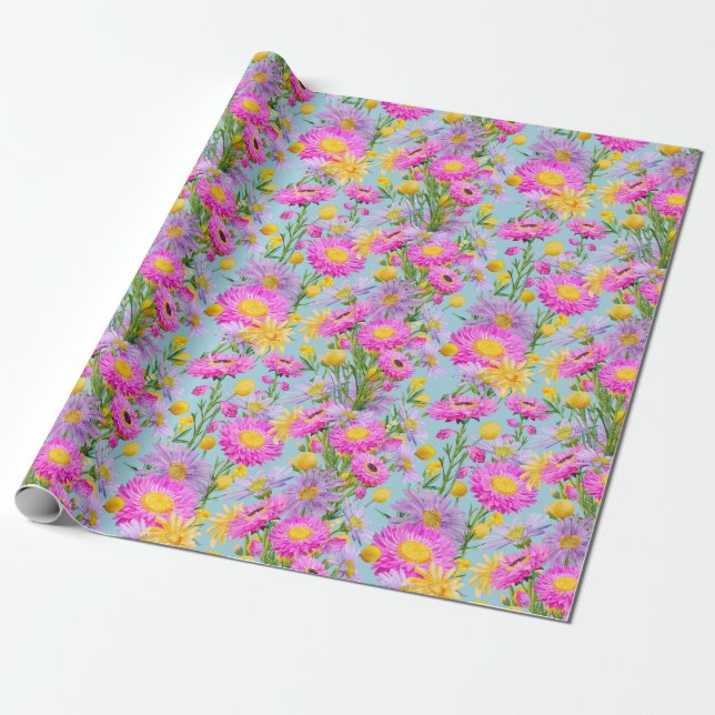 Papel De Presente Jardim de Verão Cottage Azul (Desenrolado)