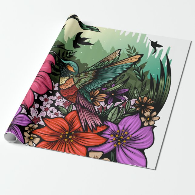 Papel De Presente Jardim do Hummingbird (Desenrolado)