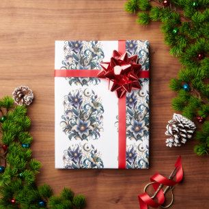 Papel De Presente Jardim Encantado da Meia-Noite: Azul e Dourado Lum