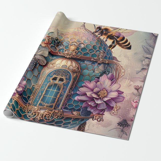 Papel De Presente Jardim Encantado das Abelhas Fantasia (2) (Desenrolado)