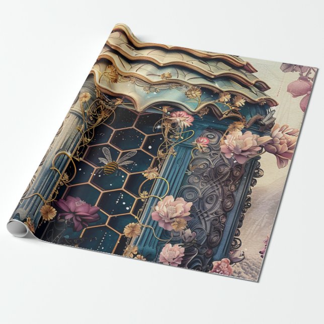 Papel De Presente Jardim Encantado das Abelhas Fantasia (3) (Desenrolado)