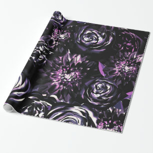 Papel De Presente Jardim Escuro Encantando Flores de Glamour Roxo Ca
