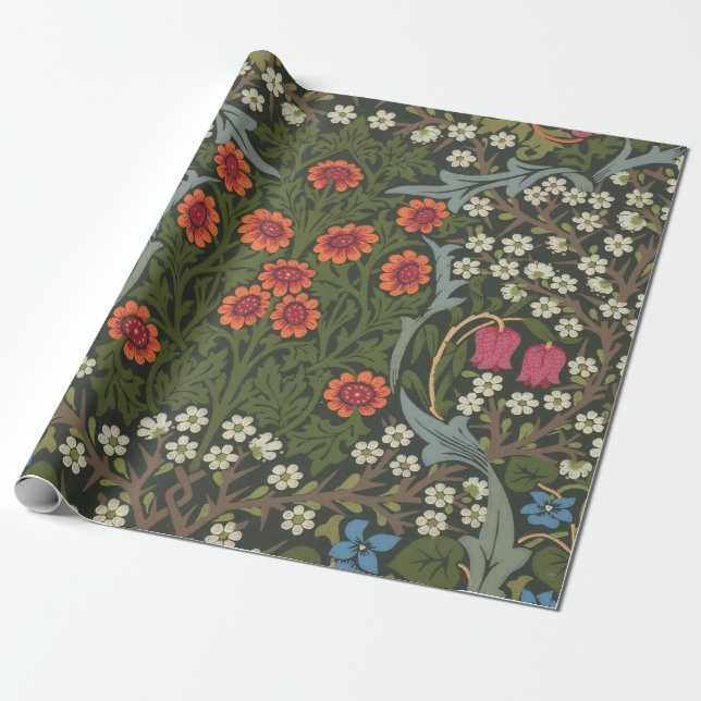 Papel De Presente Jardim Flor Clássica de William Morris Blackthorn (Desenrolado)
