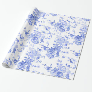 Papel De Presente Jardim Floral Aquarela Azul