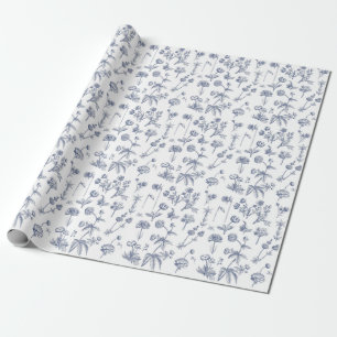 Papel De Presente Jardim Floral de Flor Azul-Vintage