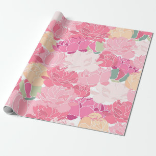 Papel De Presente Jardim Floral de Peônias Rosa Flores Femininas