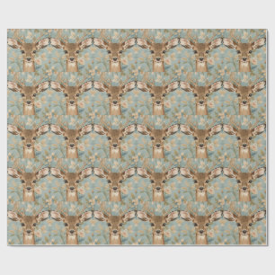 Papel De Presente Jardim Floral e Rena Cute Vintage