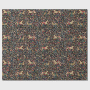 Papel De Presente Jardim Floral Medieval de Unicórnio e Veado à Meia