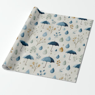Papel De Presente Jardim Floral Sereno Padrão Chuvoso (3)