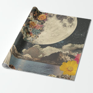 Papel De Presente Jardim Floral Surrealista Lua Sépia Vintage